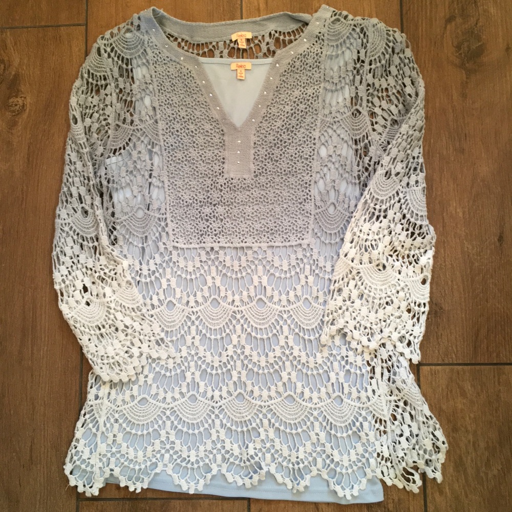 Reba Ombre Crochet Sheer Tunic, S